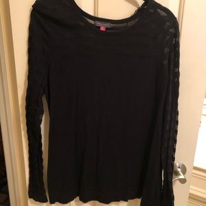 Vince camuto black mesh detail top
